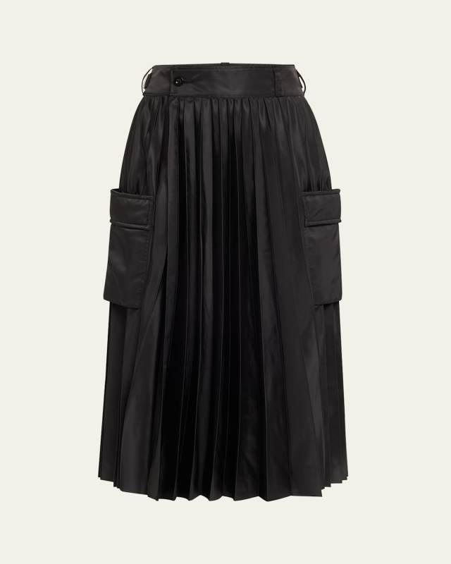Nylon Twill Pleated Cargo Skirt